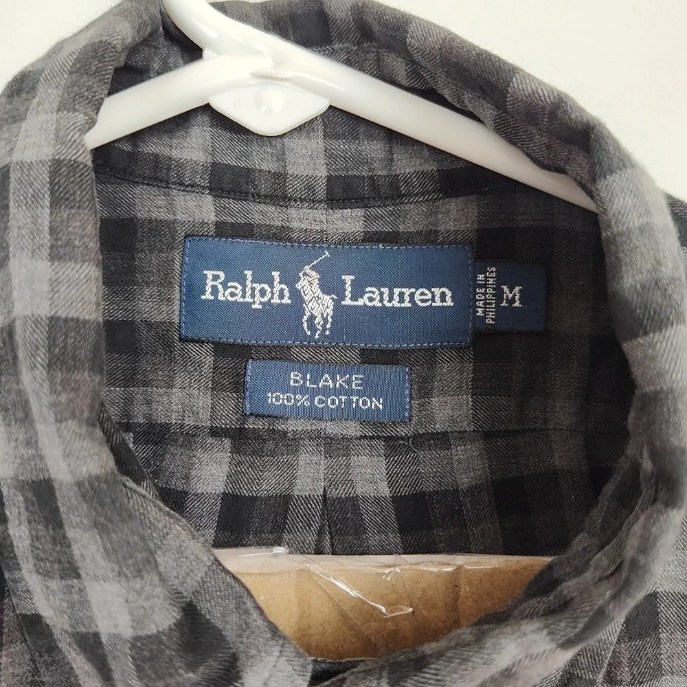 Polo Ralph‎ Lauren Button-Up Shirt Men's M Black/Gray Plaid Blake Long Sleeves